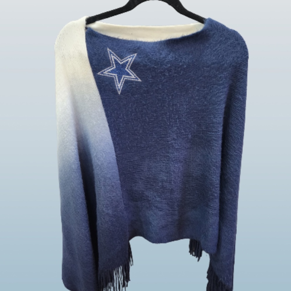 DALLAS COWBOYS WOMEN'S DIP DYE PONCHO NAVY - OS